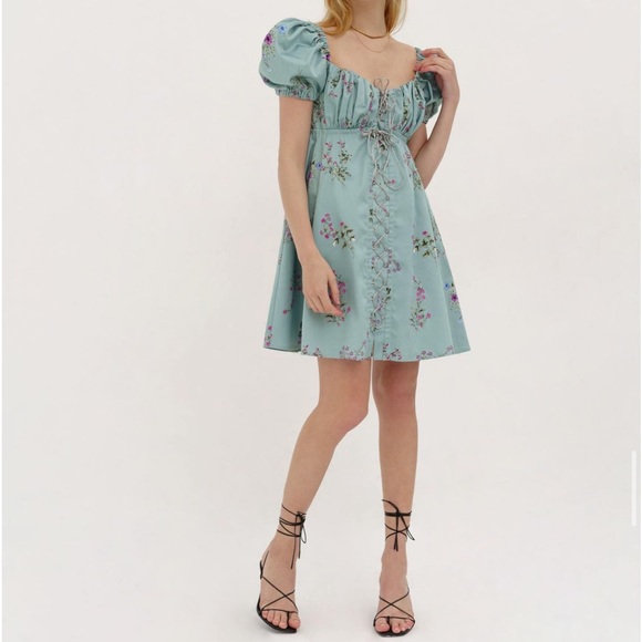 GRASH COTTON MINI DRESS IN GREEN - Picture 1 of 6
